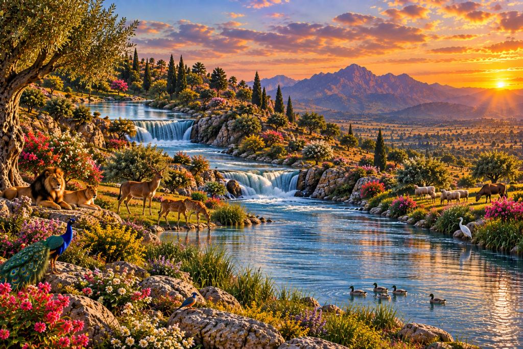 A river descending in 3 stages from Eden into the garden