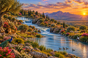 A river descending in 3 stages from Eden into the garden