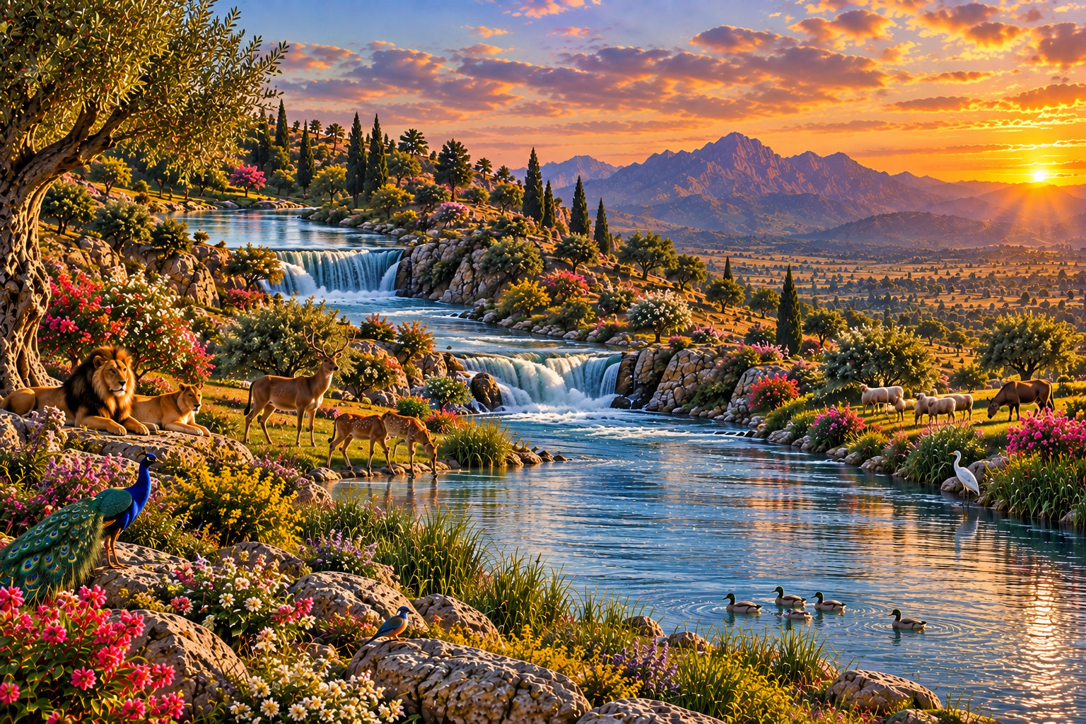 A river descending in 3 stages from Eden into the garden